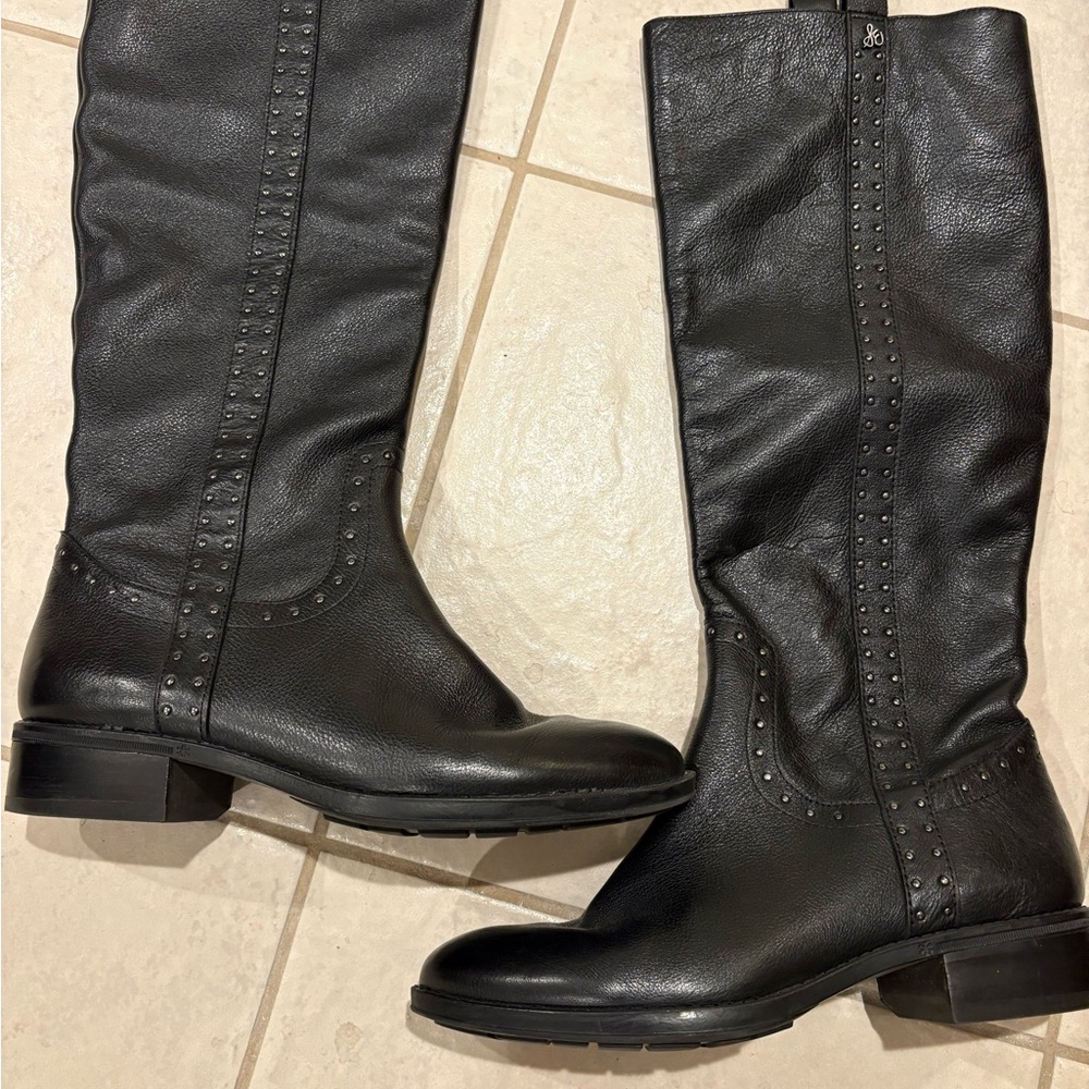 Sam Edelman Black Studded Leather low Heeled Boots-7M